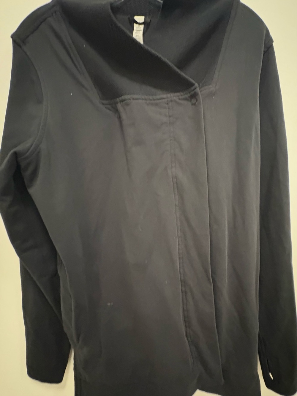 Lululemon athletic Black Asymmetrical Jacket Size 10 | Draped Snap Collar - Picture 5 of 9